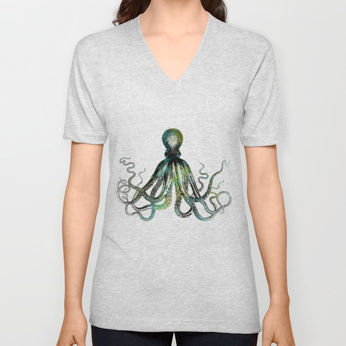 Octopus marine life watercolor art V Neck T Shirt