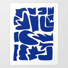 Blue shapes on white background Art Print
