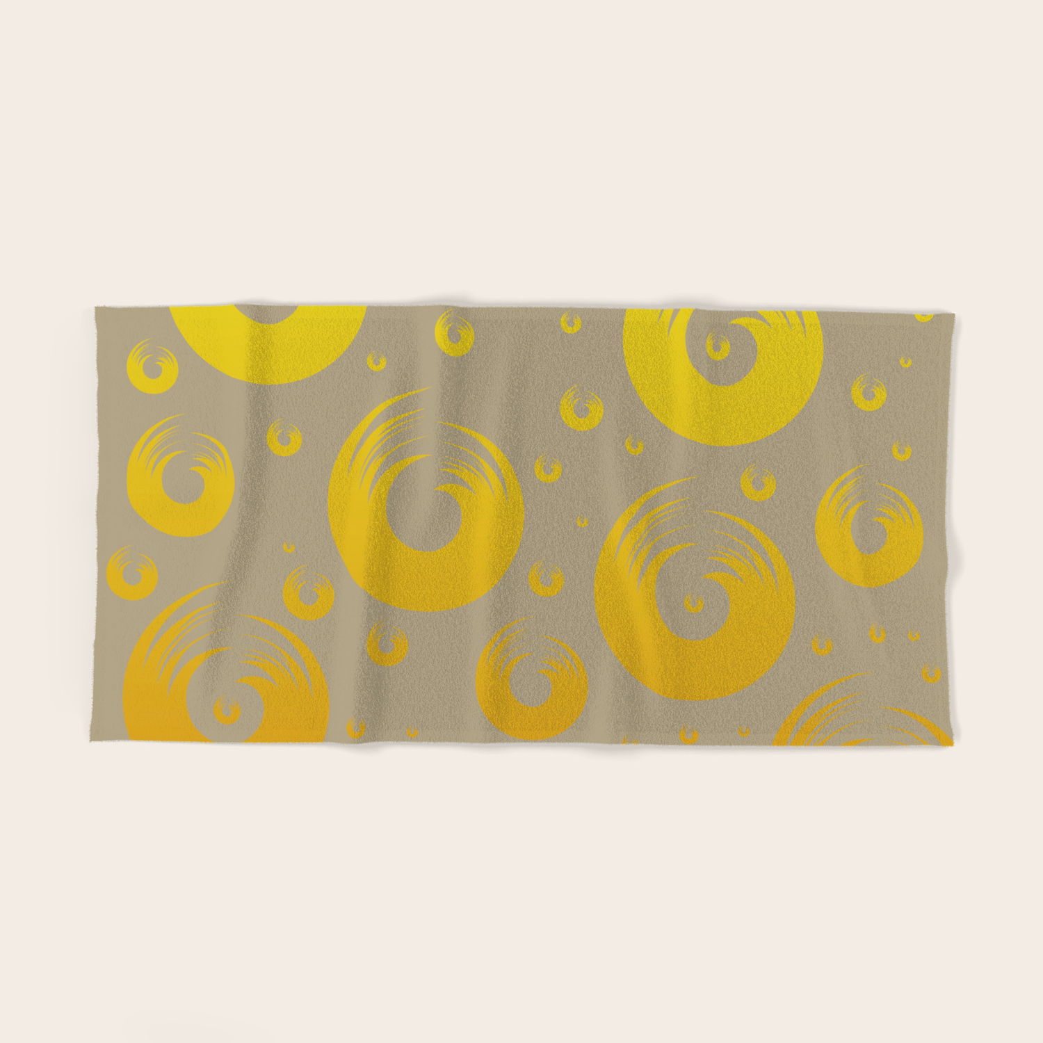 Bold Geometric Abstract Yellow Swirls On Hazelnut Background Hand