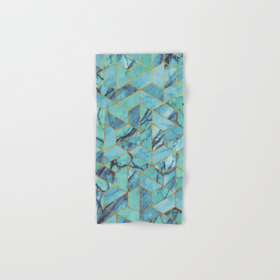 Blue Marble Hexagonal Pattern Hand & Bath Towel