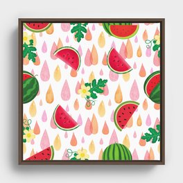Watermelon Summer Rain Pattern Framed Canvas