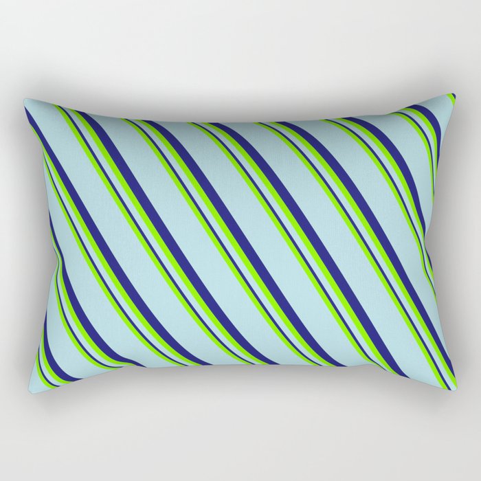 Green, Powder Blue, and Midnight Blue Colored Pattern of Stripes Rectangular Pillow