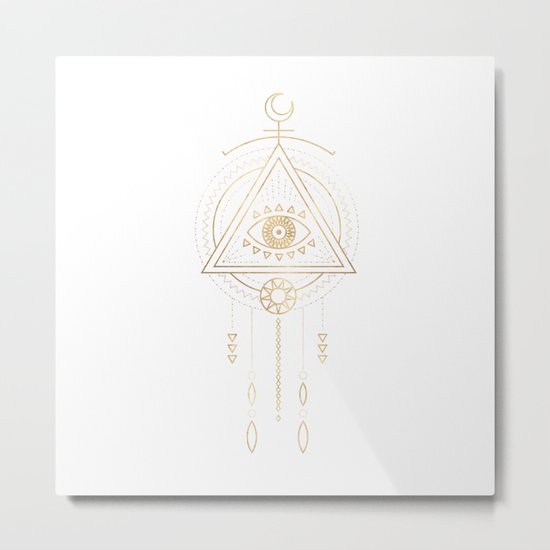Mandala Golden Eye Geometric Tribal Metal Print