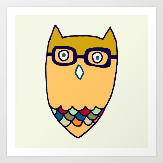 Owl hipster Art Print