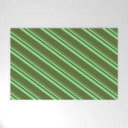 [ Thumbnail: Light Green and Dark Olive Green Colored Lined/Striped Pattern Welcome Mat ]