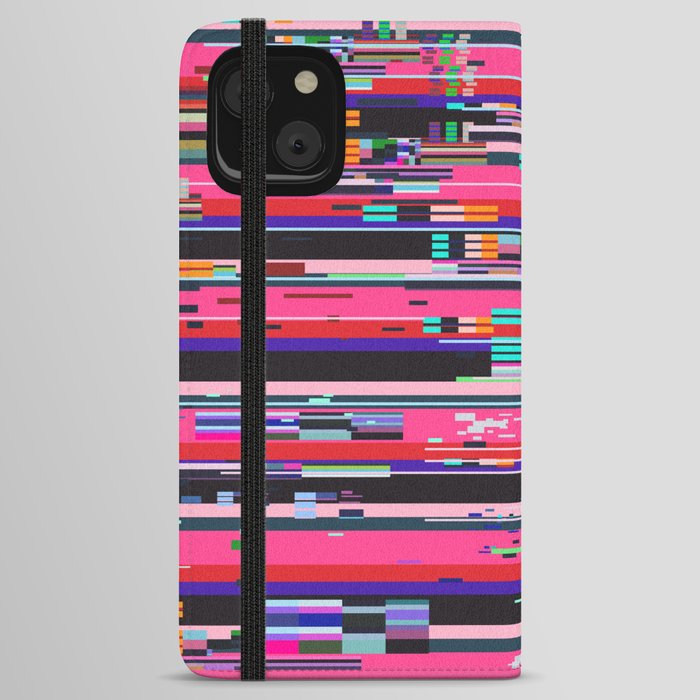 Retro VHS background like in old video tape rewind or no signal TV screen with glitch camera effect. Vaporwave/ retrowave style illustration. iPhone Wallet Case