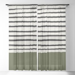 Olive Green x Stripes Sheer Curtain