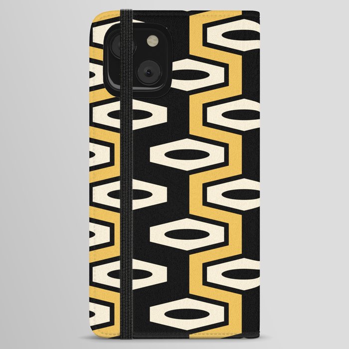 Atomic Geometric Pattern 250 Black and Yellow iPhone Wallet Case