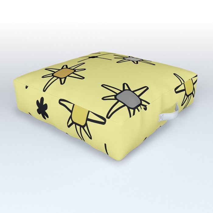 Atomic Sky Starbursts Yellow Gray Outdoor Floor Cushion