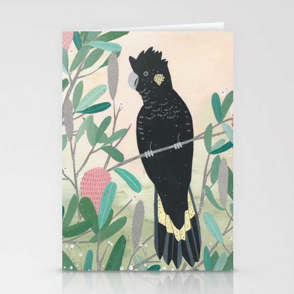 Black cockatoo in the wattle Stationery Cards