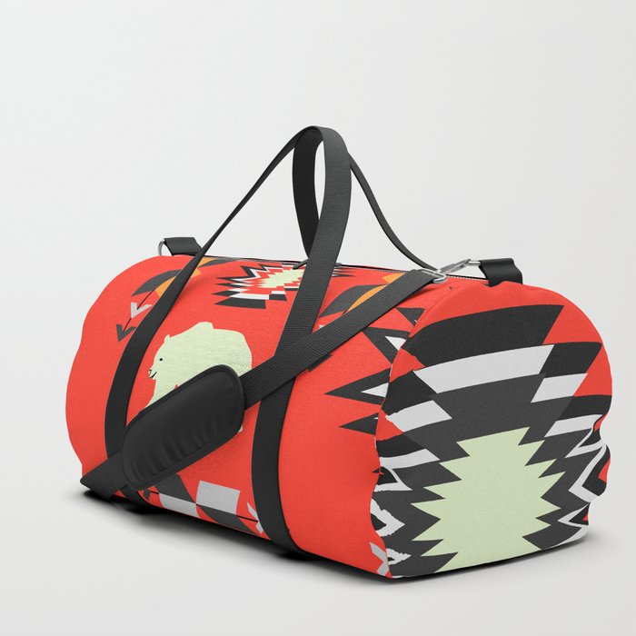 Tribal decor with bears in red Duffle Bag