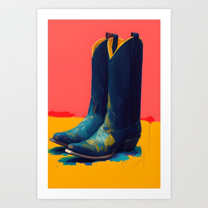 Cowboy Boots Mid Century Modern Still Life Painting Art Print