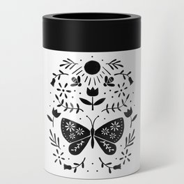 Folk Butterfly And Honey Bees | Black And White Can Cooler