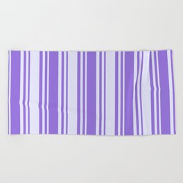 [ Thumbnail: Purple and Lavender Colored Striped Pattern Beach Towel ]