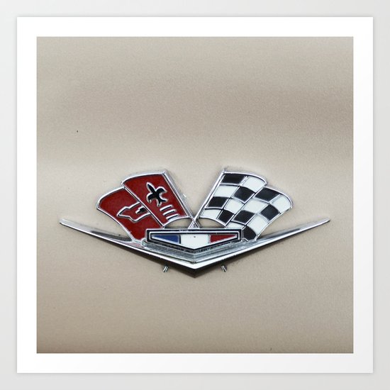 Vintage Corvette Logo (Flags) - Classic Cars Art Print