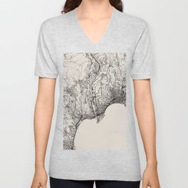 France, Nice City Map Drawing - Black and White V Neck T Shirt