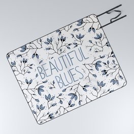 Blue blossom branch pattern on a white background  Picnic Blanket