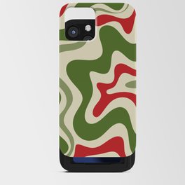 Retro Christmas Swirl Abstract Pattern in Olive Green, Sage, Xmas Red, and Cream iPhone Card Case