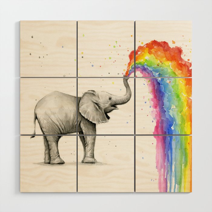 Rainbow Baby Elephant Wood Wall Art