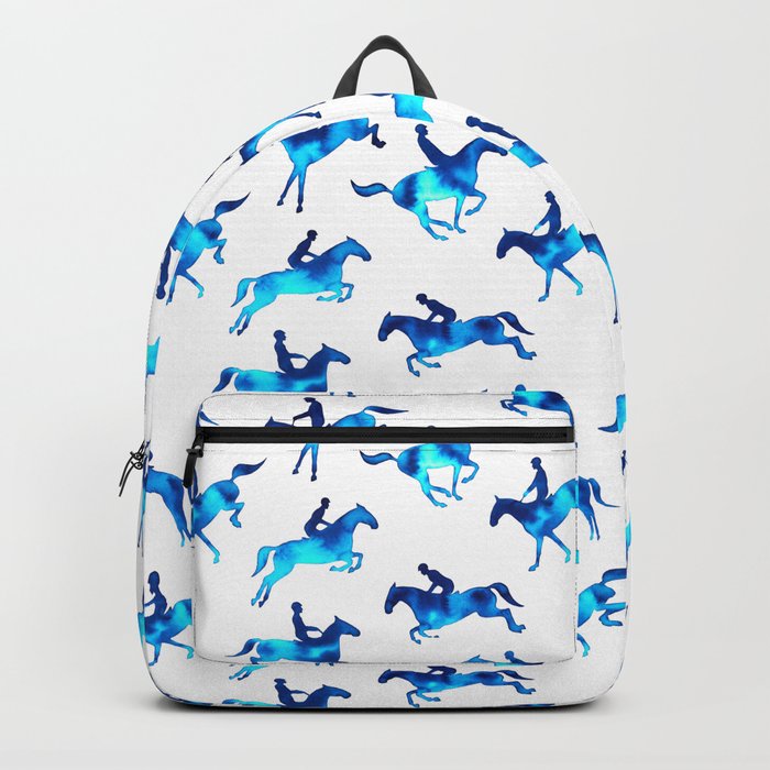 Watercolor Showjumping Horses (Blue) Backpack