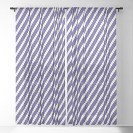 [ Thumbnail: Dark Slate Blue & Beige Colored Striped/Lined Pattern Sheer Curtain ]
