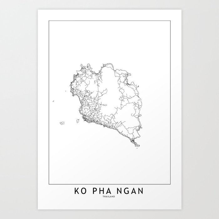 Ko Pha Ngan White Map Art Print