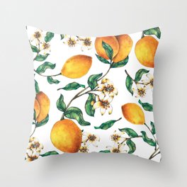 Mediterranean Summer Lemon Lemons Pattern Throw Pillow