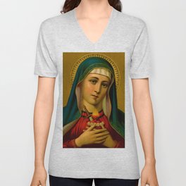 Holy Heart of Mary by Weiszflog Brothers V Neck T Shirt