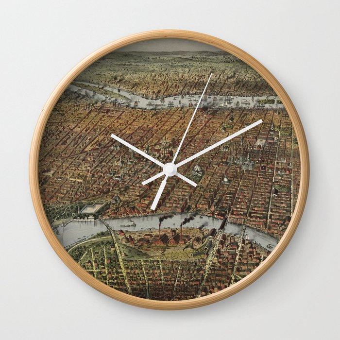 Vintage Pictorial Map of Philadelphia PA (1875) Wall Clock