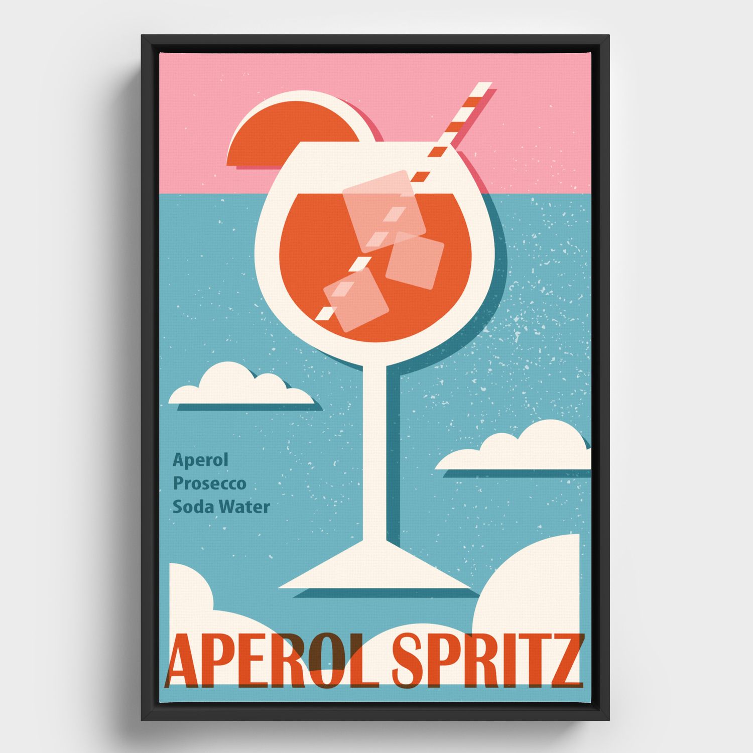 Aperol Spritz recipe, Cocktail, Retro 70s, Aesthetic art, Alcohol poster,  Exhibition print, Mid century modern Framed Canvas