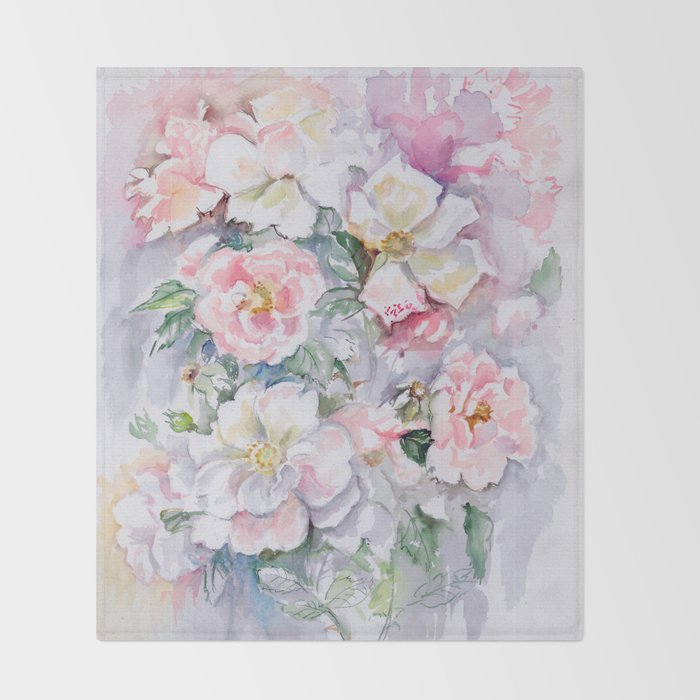 White Wild Roses Watercolor Painting White Pink Rose Flower