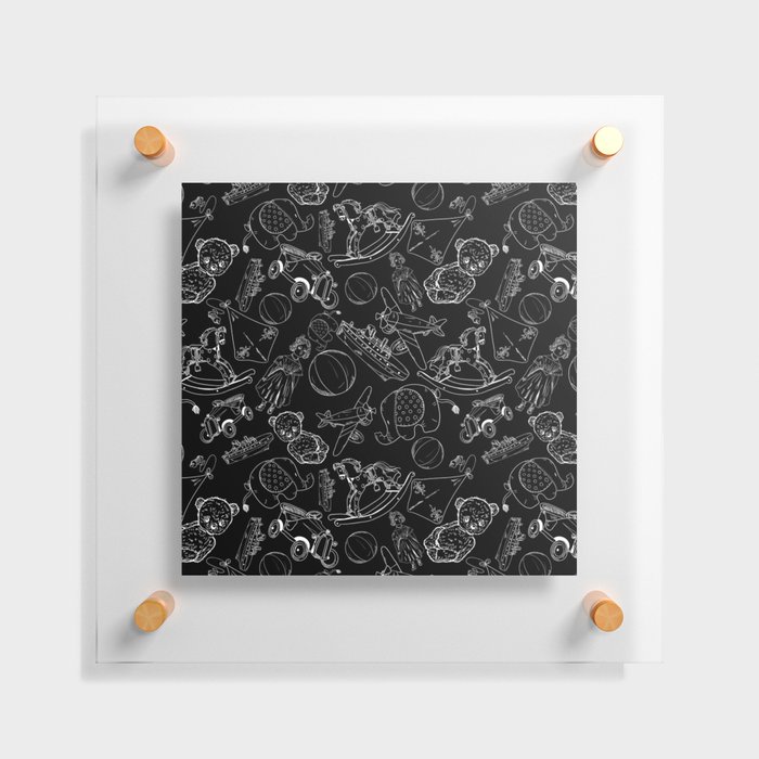 Black and White Toys Outline Pattern Floating Acrylic Print