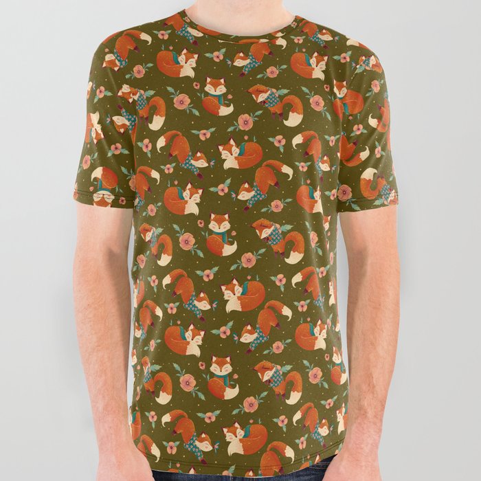 Cozy Foxes (Dark Colour) All Over Graphic Tee