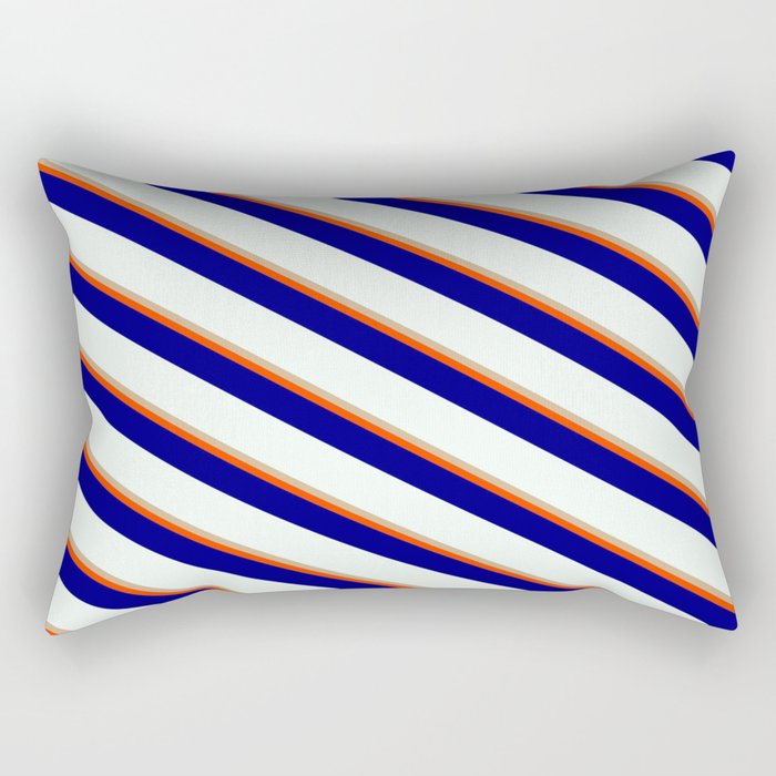 Tan, Red, Blue & Mint Cream Colored Stripes/Lines Pattern Rectangular Pillow