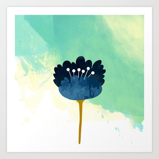 Acuarela Blue Flower Art Print