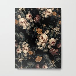 Midnight Garden XIV Metal Print | Tropical, Leaf, Botanic, Flowers, Nightgarden, Midnight, Pattern, Rose, Leaves, Curated 