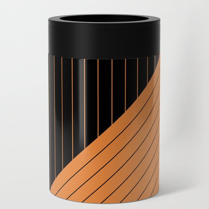 Elegant Pinstripes and Triangles Black Orange Can Cooler