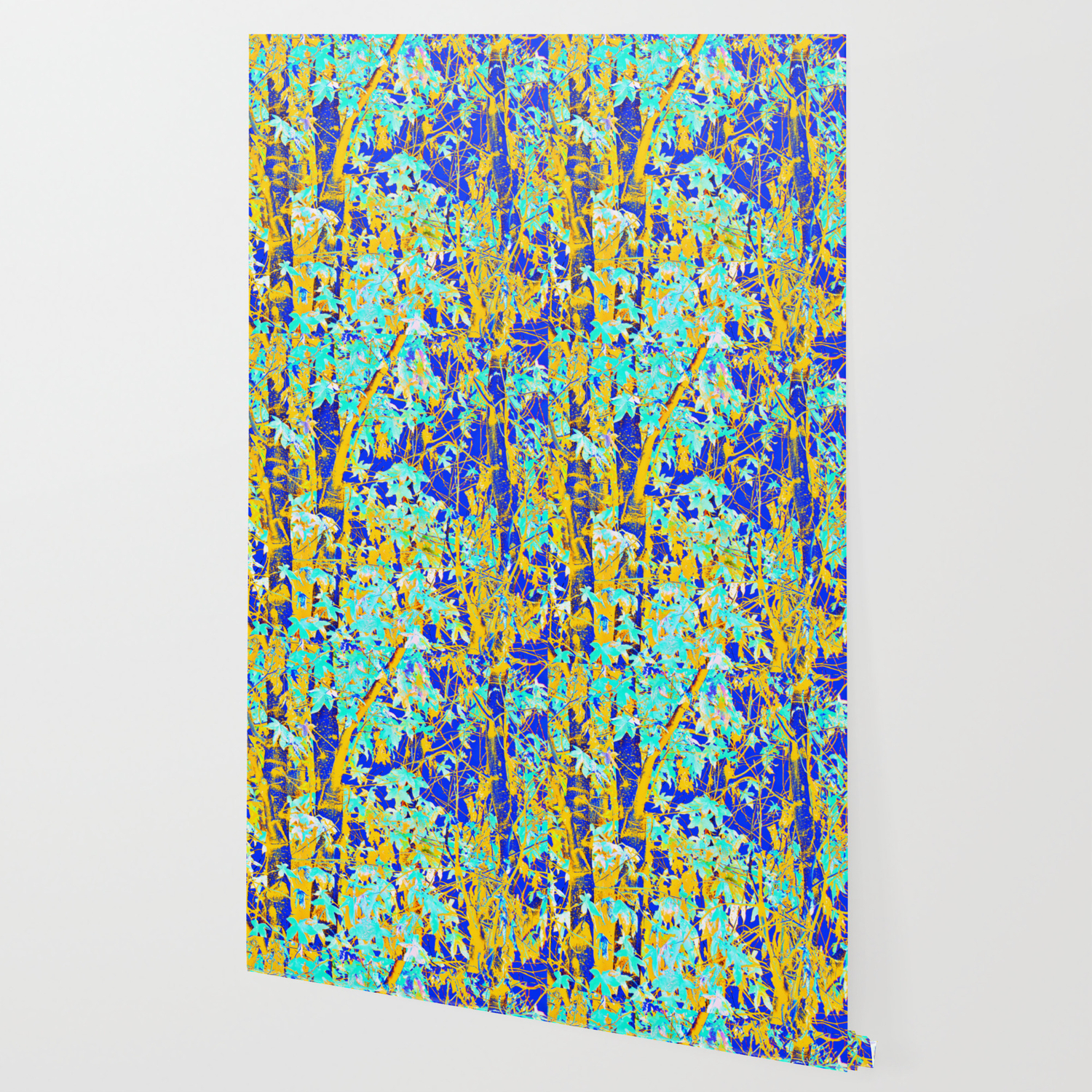 Green Maple Tree Leaf With Blue And Yellow Abstract Background