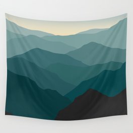 Teal Wanderlust Landscape Foggy Mountains Wall Tapestry