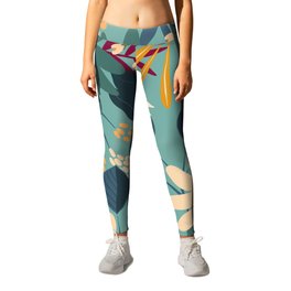 Gracie Floral Colorful Prints Leggings | Cool, Aesthetic, Colorful, Bright, Funky, Botanical, Fun, Colourful, Teal, Plants 
