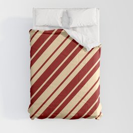 [ Thumbnail: Beige and Dark Red Colored Stripes/Lines Pattern Comforter ]