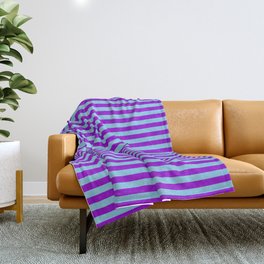 [ Thumbnail: Sky Blue & Dark Violet Colored Striped Pattern Throw Blanket ]