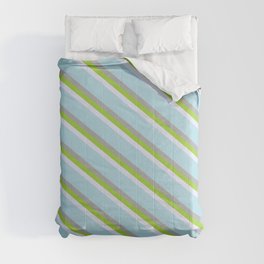 [ Thumbnail: Lavender, Light Blue, Dark Gray & Green Colored Striped/Lined Pattern Comforter ]