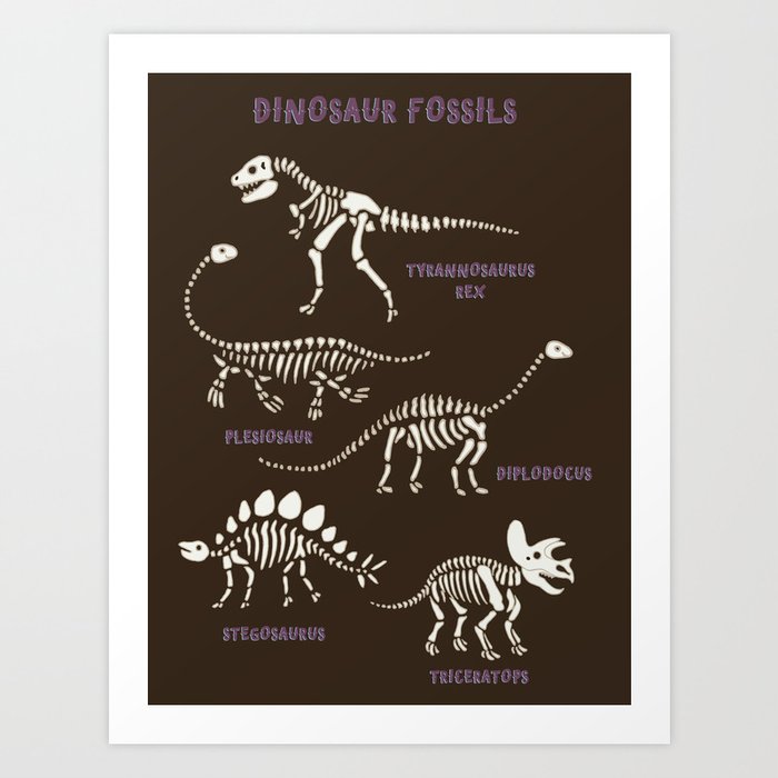 Dinosaur Fossils - cream on brown - Fun graphic pattern by Cecca Designs Art Print