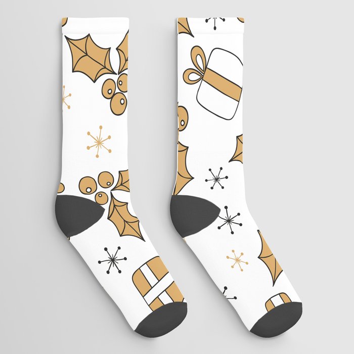 Christmas Pattern Yellow Retro Gifts Holly Socks