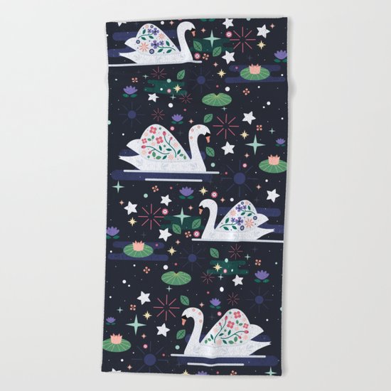 Swans on Stars Beach Towel