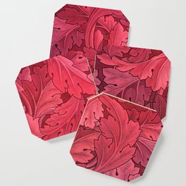 William Morris herbaceous acanthus crimson red Italian Laurel textile floral leaf print for duvet, curtain, pillow, bathroom, wallpaper, and home and wall decor Coaster