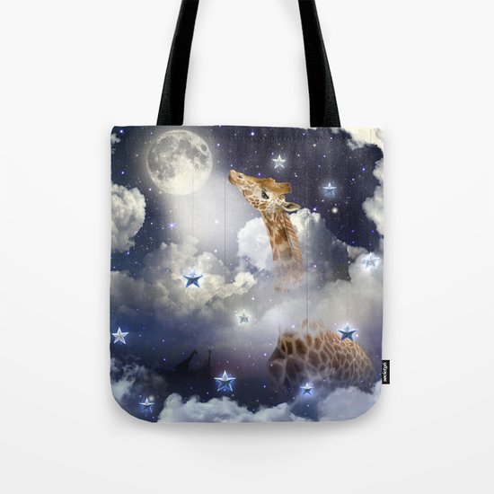 Shoot For The Moon (Giraffe In The Clouds) Tote Bag