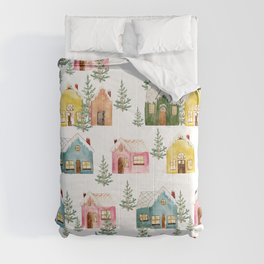 Colorful Winter Cottages Comforter