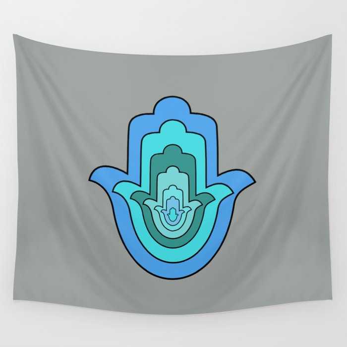 Humes hand in blue, Hamsa Wall Tapestry